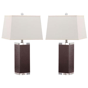 Safavieh Deco 27 Inch H Leather Table Lamp-Brown (Set of 2)