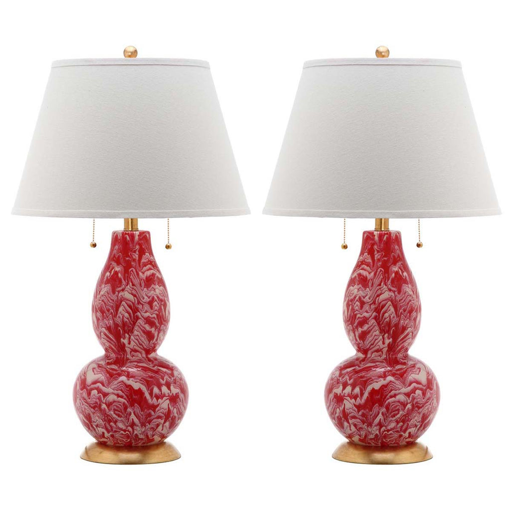 Safavieh Color Swirls 28 Inch H Glass Table Lamp-Red/White (Set of 2)
