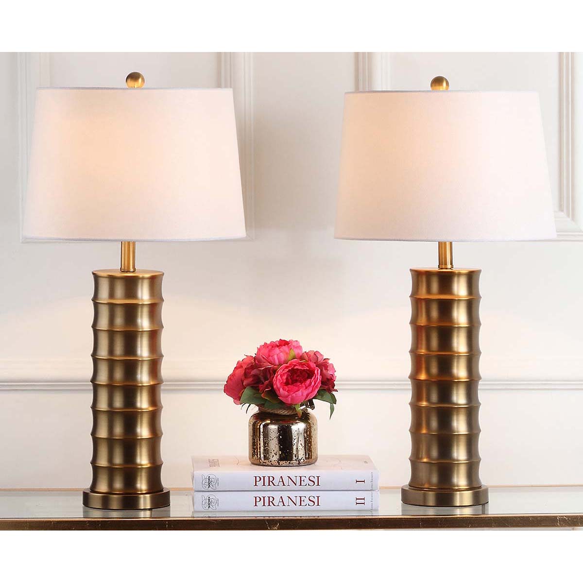 Safavieh Linus Inch H Brass Column Table Lamp-Gold (Set of 2)