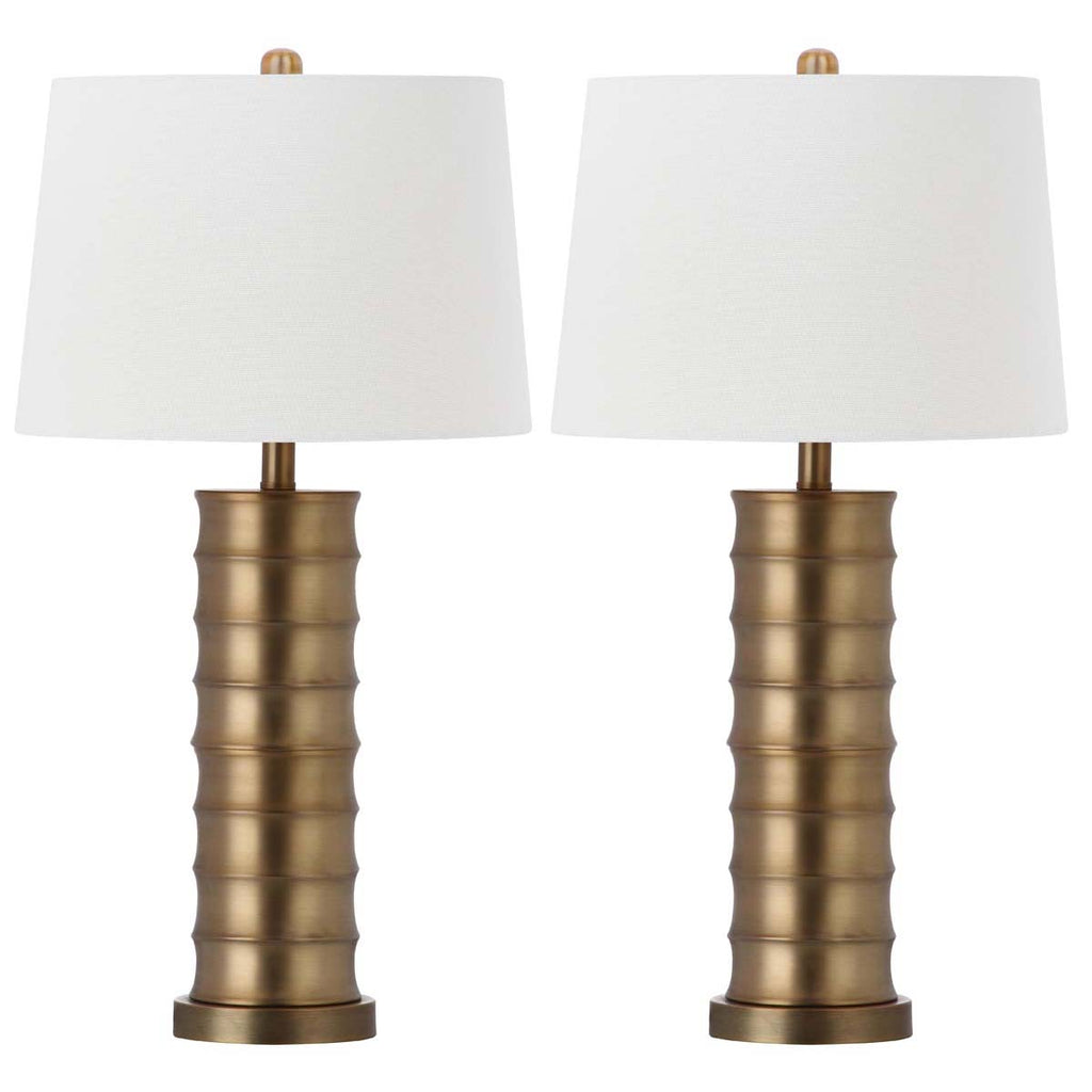Safavieh Linus 28.5 Inch H Brass Column Table Lamp-Gold (Set of 2)