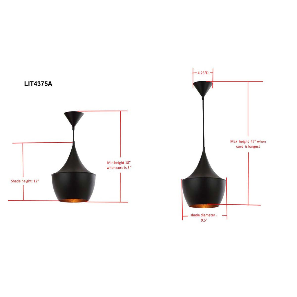 Safavieh Larson 9.5 Inch Dia Adjustable Pendant-Black