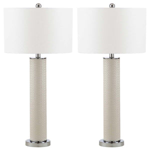 Safavieh Ollie 31.5 Inch H Faux Woven Leather Table Lamp-Cream (Set of 2)