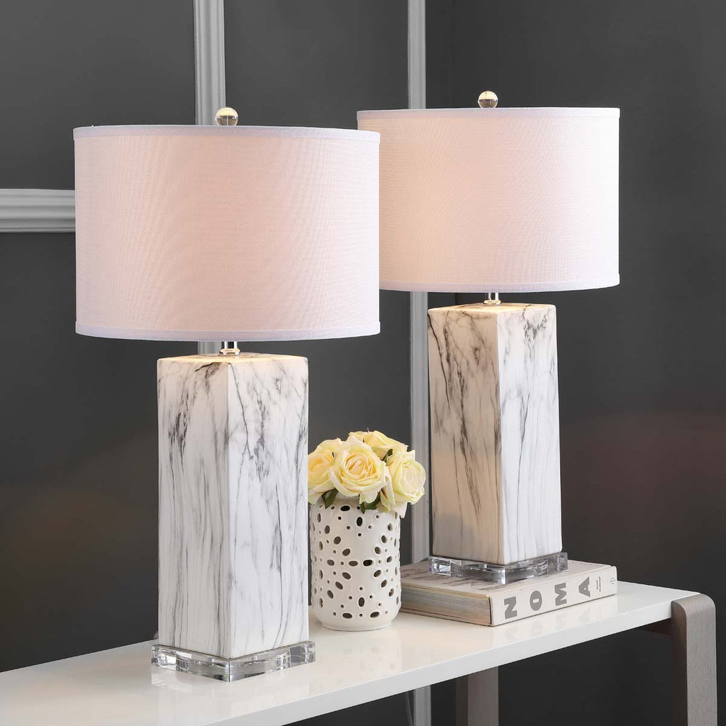 Safavieh Olympia Marble Table Lamp-Black/White Marble (Set of 2)