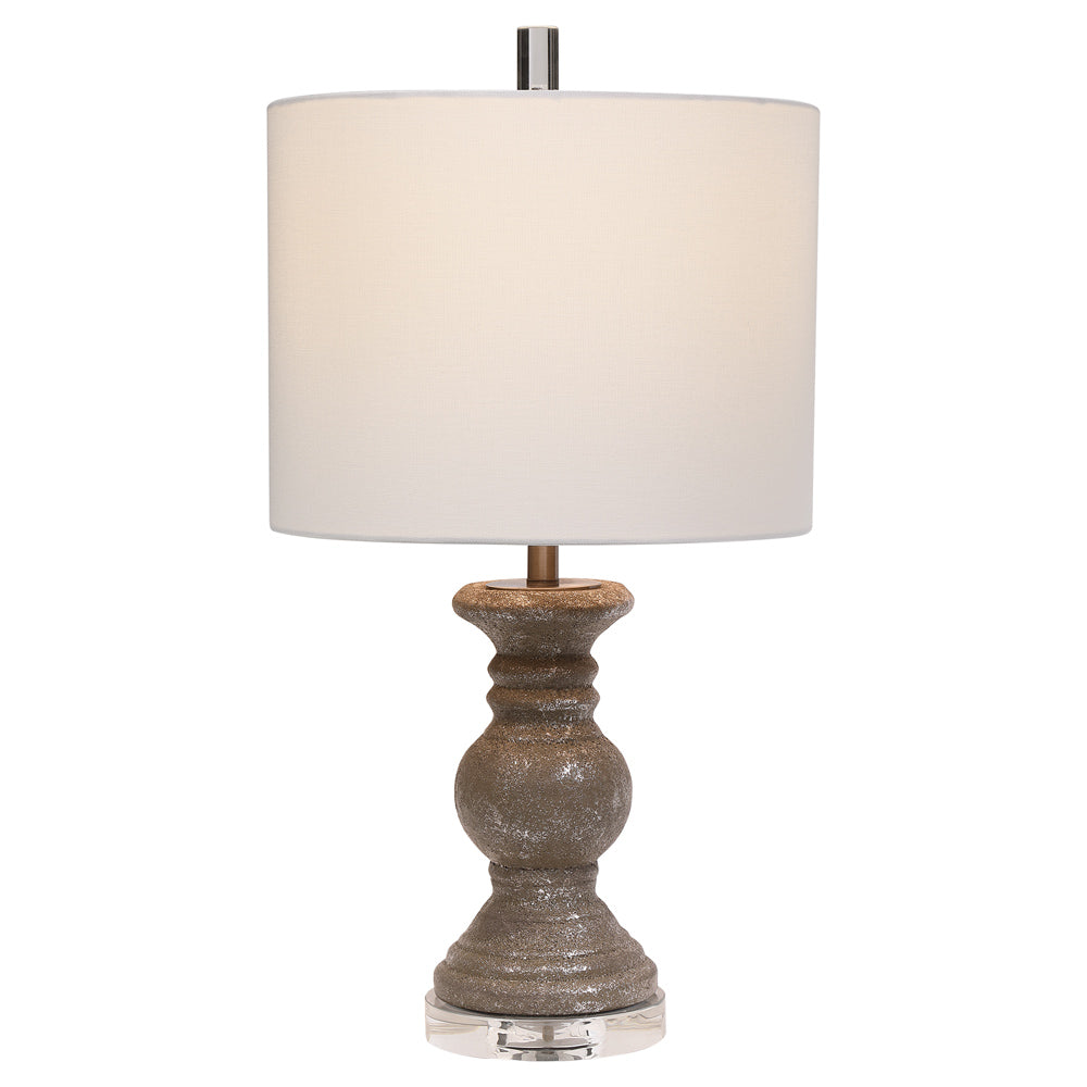 Home Decor Ceramic Table Lamp - Metallic Stone Gray With Silver Highlights