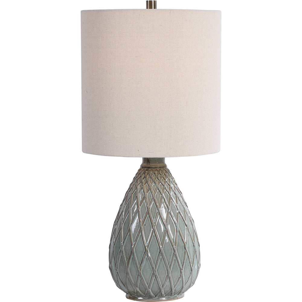 Home Decor Textured Pattern Table Lamp - Rust And Aqua Color Combination