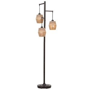 Home Decor Oil Rubbed Bronze Finish With Gold Highlights Floor Lamp - Three Drum Shaped Shades