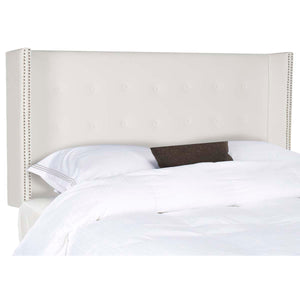 Safavieh Keegan White Velvet Tufted  Winged Headboard - Silver Nail Head  - White