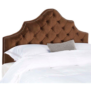 Safavieh Arebelle Chocolate  Velvet Headboard - Silver Nail Head - Chocolate