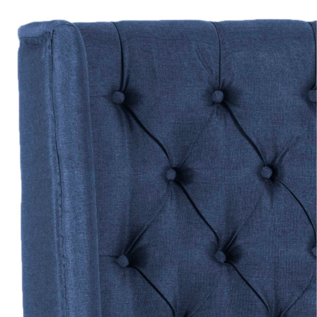 Safavieh London Navy Linen Tufted Winged Headboard - Flat Nail Heads - Navy
