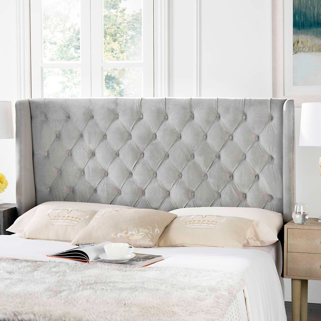 Safavieh London Pewter Tufted Winged Headboard - Flat Nail Heads - Pewter