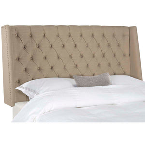 Safavieh London Taupe Tufted Linen Headboard - Flat Nail Heads - True Taupe