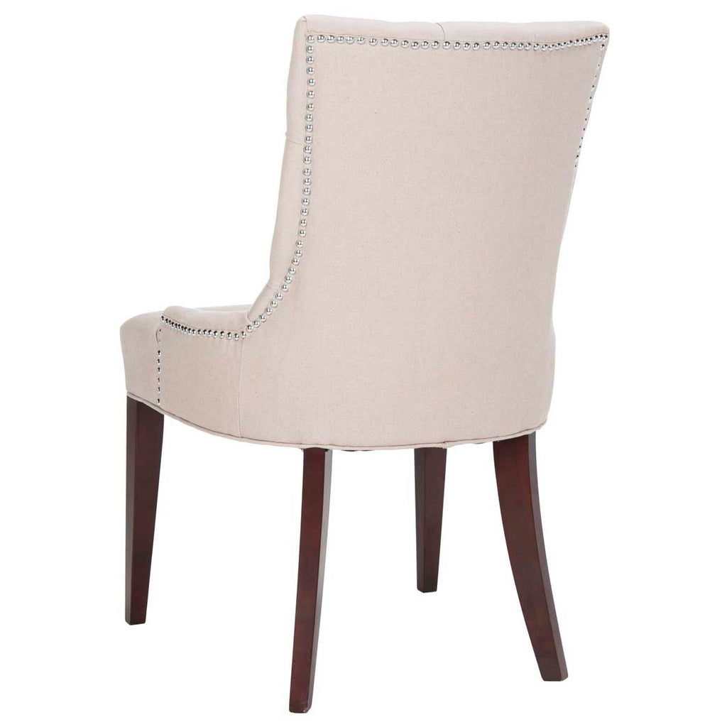 Safavieh Amanda 19''h Linen Tufted Chair - Nickel Nail Heads - Taupe/cherry Mahogany