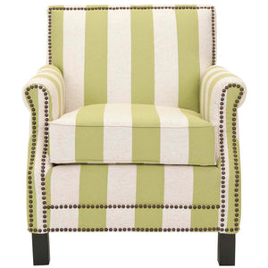 Safavieh Easton Club Chair With Stripes - Brass Nail Heads - Green / White