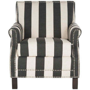 Safavieh Easton Club Chair With Awning Stripes - Silver Nail Heads - Dark Grey / White