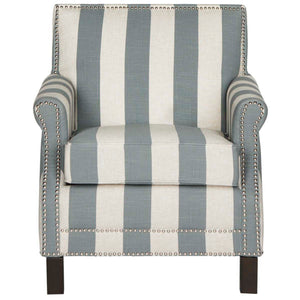 Safavieh Easton Club Chair With Awning Stripes - Silver Nail Heads - Grey / White