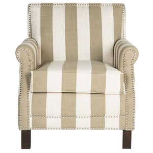 Safavieh Easton Club Chair With Awning Stripes - Silver Nail Heads - Olive / White