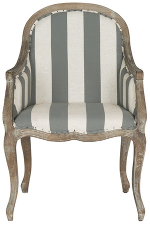 Safavieh Esther Arm Chair With Awning Stripes   Flat Black Nail Heads -Grey / White