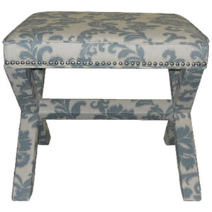 Safavieh Palmer Ottoman - Silver Nail Heads - Slate / Beige