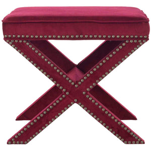 Safavieh Palmer Ottoman - Brass Nail Heads - Red Velvet