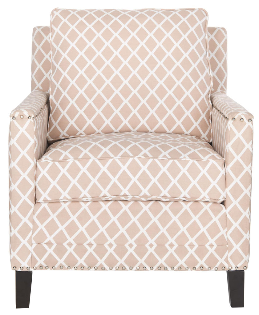 Safavieh Buckler Club Chair   Silver Nail Heads-Peach Pink / White