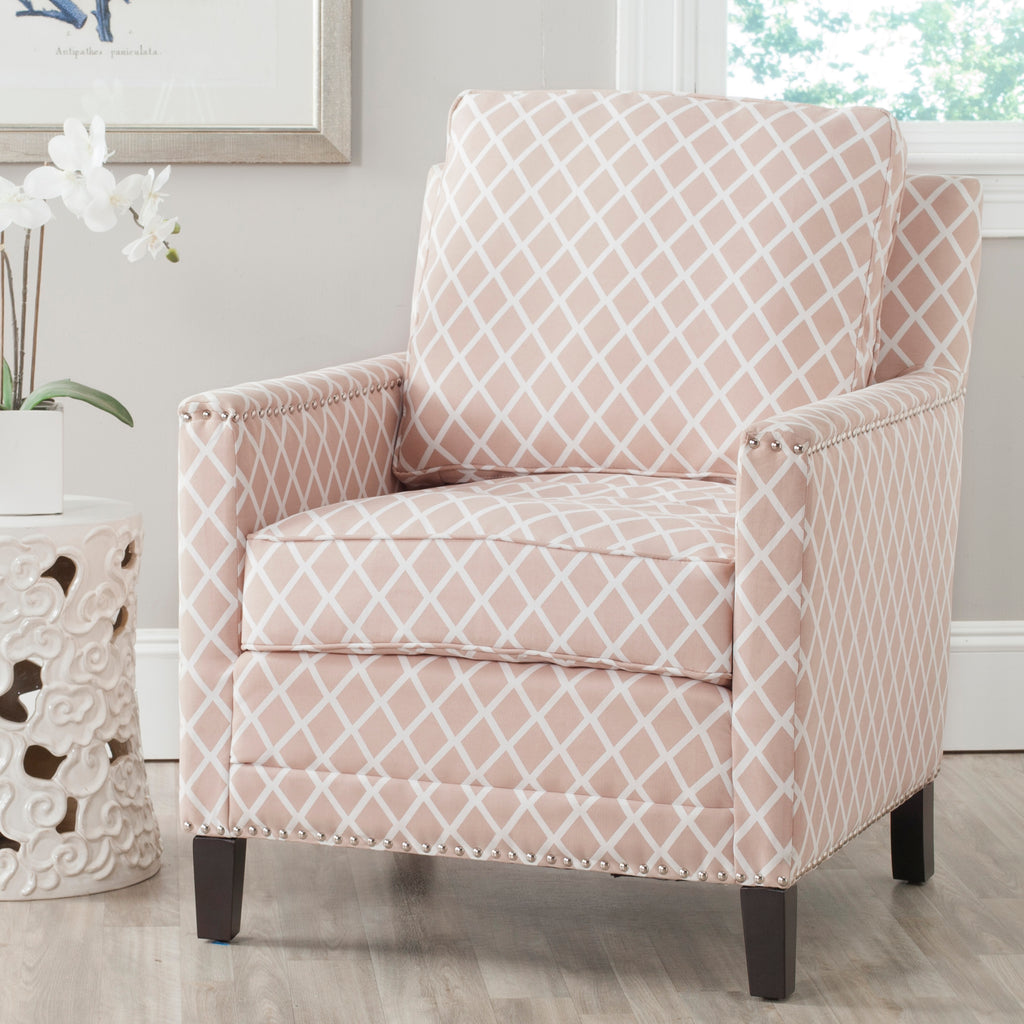 Safavieh Buckler Club Chair   Silver Nail Heads-Peach Pink / White