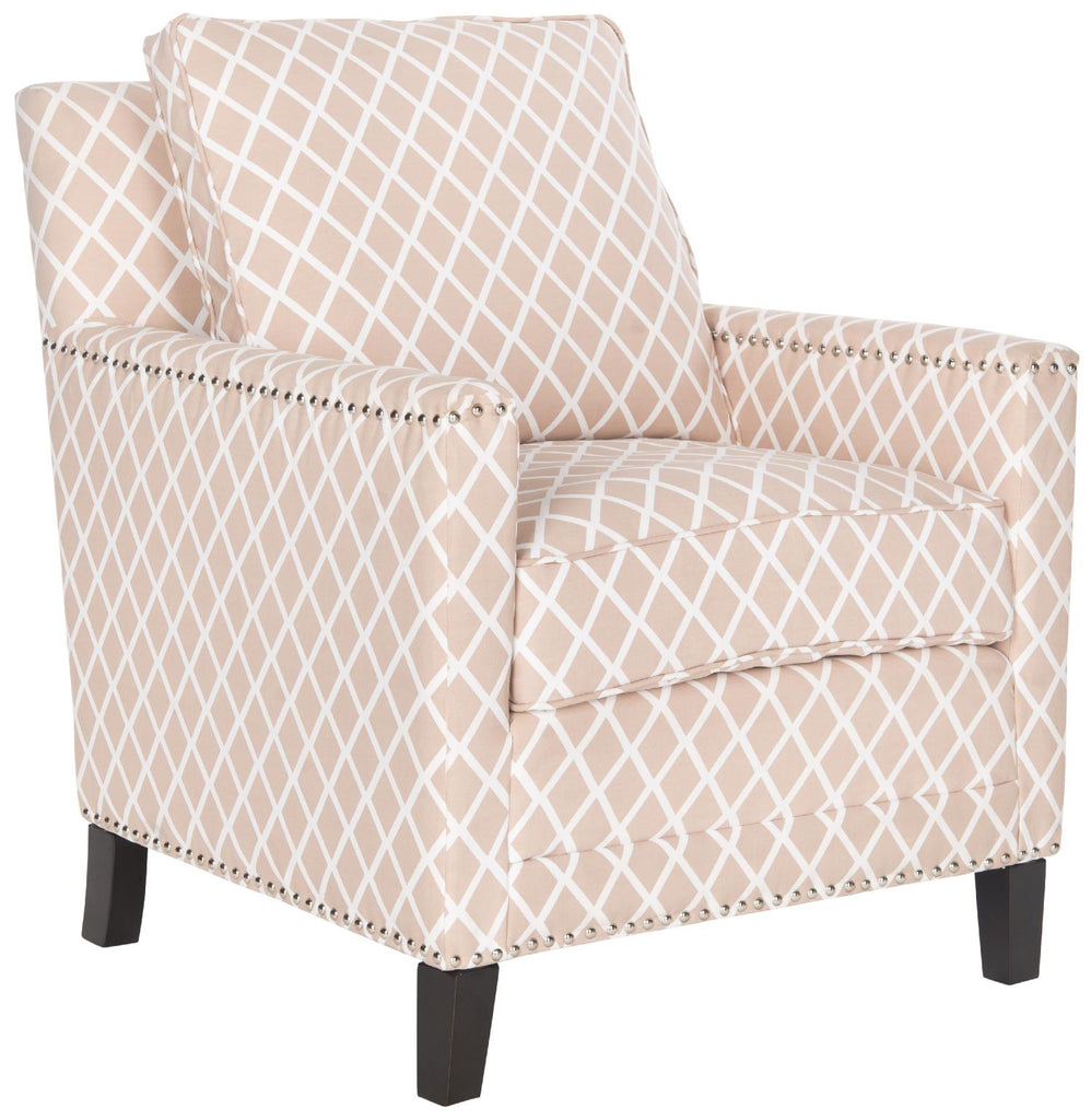 Safavieh Buckler Club Chair   Silver Nail Heads-Peach Pink / White