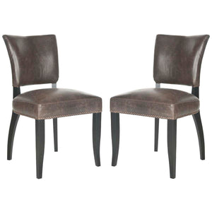 Safavieh Desa 21''H Side Chair  Brass Nail Heads-Antique Brown (Set of 2)