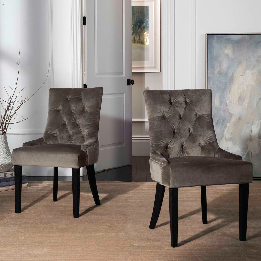 Safavieh Abby 19''H Tufted Side Chairs (Set Of 2)   Silver Nail Heads-Grey