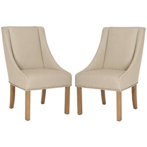 Safavieh Morris 20''H Sloping Arm Dining Chair (Set Of 2)   Silver Nail Heads-Beige