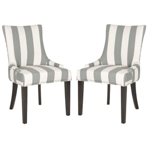 Safavieh Lester 19''H  Awning Stripes Dining Chair (Set Of 2)   Flat Nail Heads-Grey / Bone