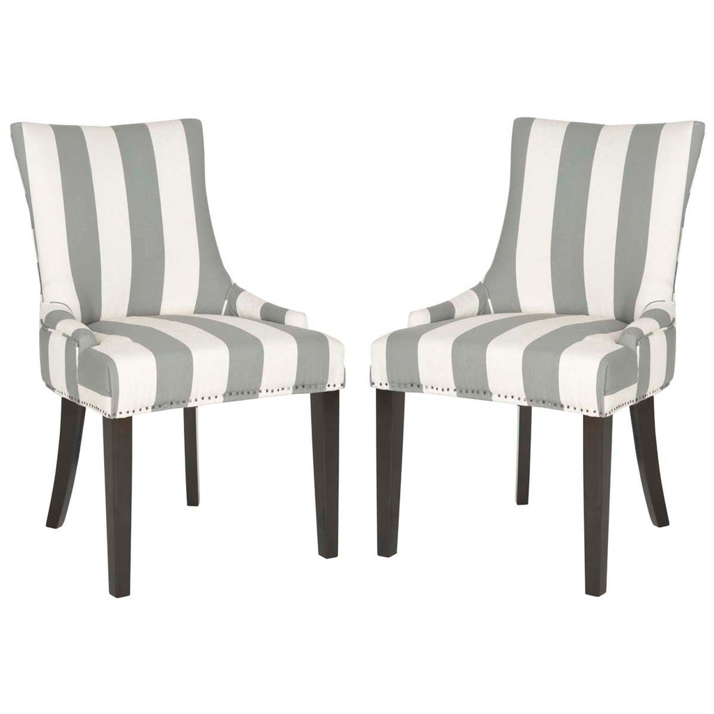 Safavieh Lester 19''H  Awning Stripes Dining Chair (Set Of 2)   Flat Nail Heads-Grey / Bone