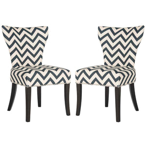 Safavieh Jappic 20''H Ring Side Chair  Silver Nail Heads-Navy/White (Set of 2)