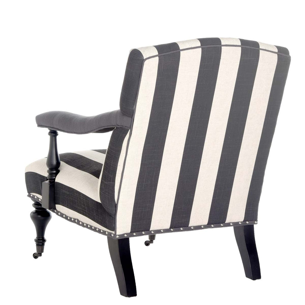 Safavieh Devona Awning Stripe Arm Chair - Silver Nail Heads - Charcoal / White