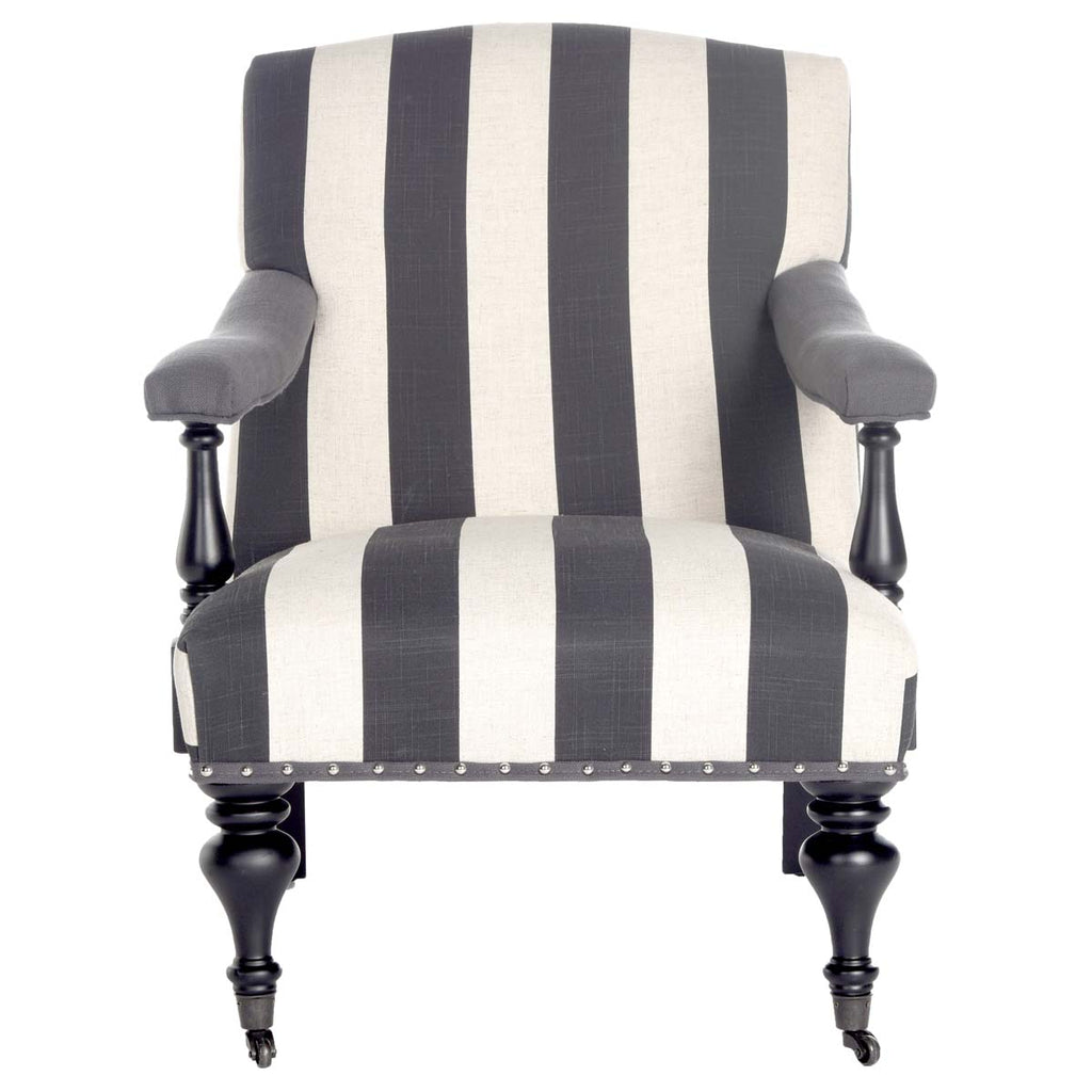 Safavieh Devona Awning Stripe Arm Chair - Silver Nail Heads - Charcoal / White