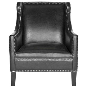 Safavieh Mckinley Leather Club Chair - Silver Nail Heads - Antique Black