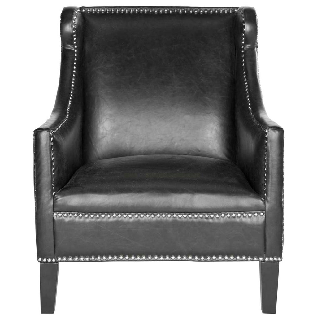 Safavieh Mckinley Leather Club Chair - Silver Nail Heads - Antique Black