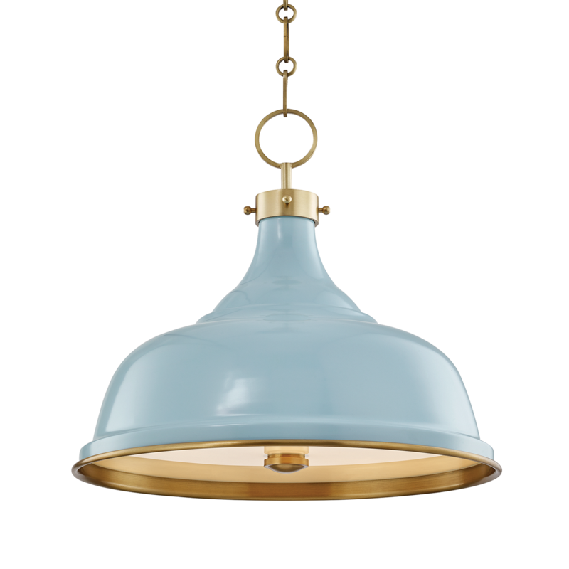 Hudson Valley Lighting 3 Light Pendant - Aged Brass/Blue Bird