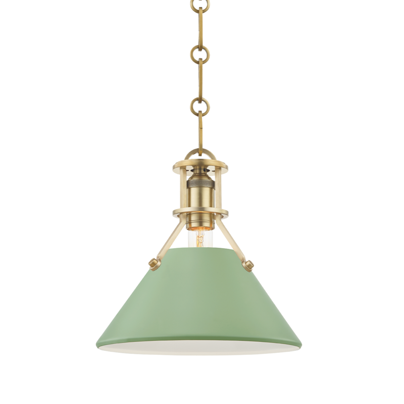 Hudson Valley Lighting 1 Light Small Pendant - Aged Brass/Leaf Green Combo