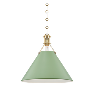 Hudson Valley Lighting 1 Light Large Pendant - Aged Brass/Leaf Green Combo