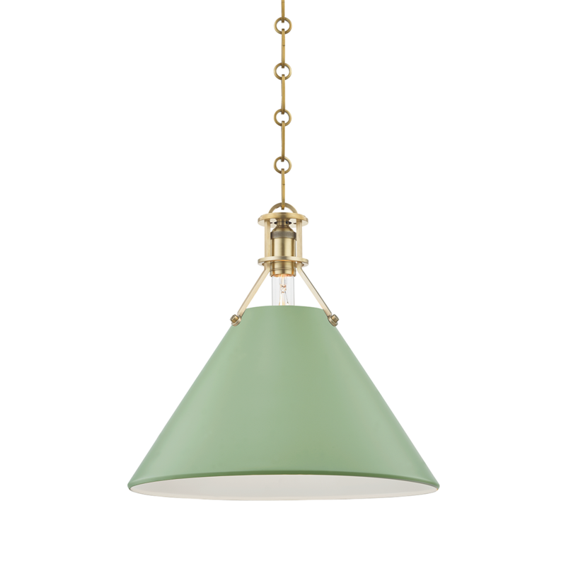 Hudson Valley Lighting 1 Light Large Pendant - Aged Brass/Leaf Green Combo