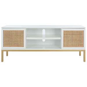 Safavieh Zadie 2 Shelf Rattan Med Stand - White / Natural
