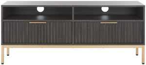 Safavieh Lylia 2 Drawer 2 Shelf Media Stand - Distressed Black / Gold