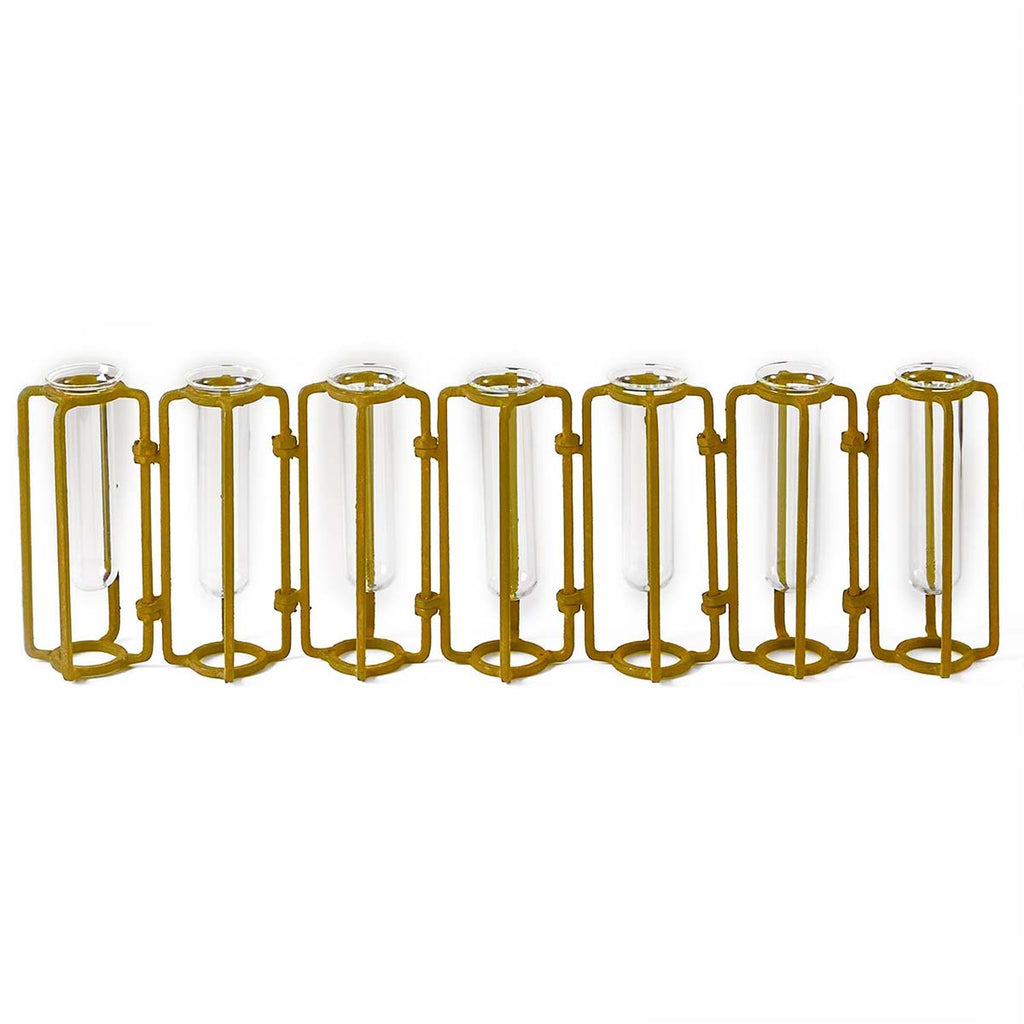 Two's Company Lavoisier Hinged Flower Vases with Antiqued Gold Finish - Metal/Glass  (set of 7)