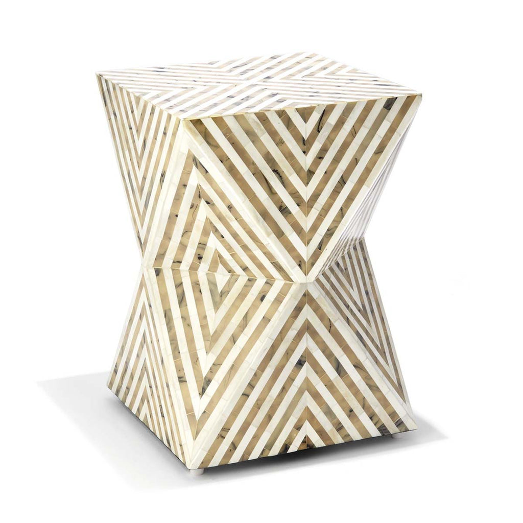 Two's Company Arrows Taupe and White Hand-Crafted Mosaic Pattern Stool/Side Table - Bone/Resin/MDF