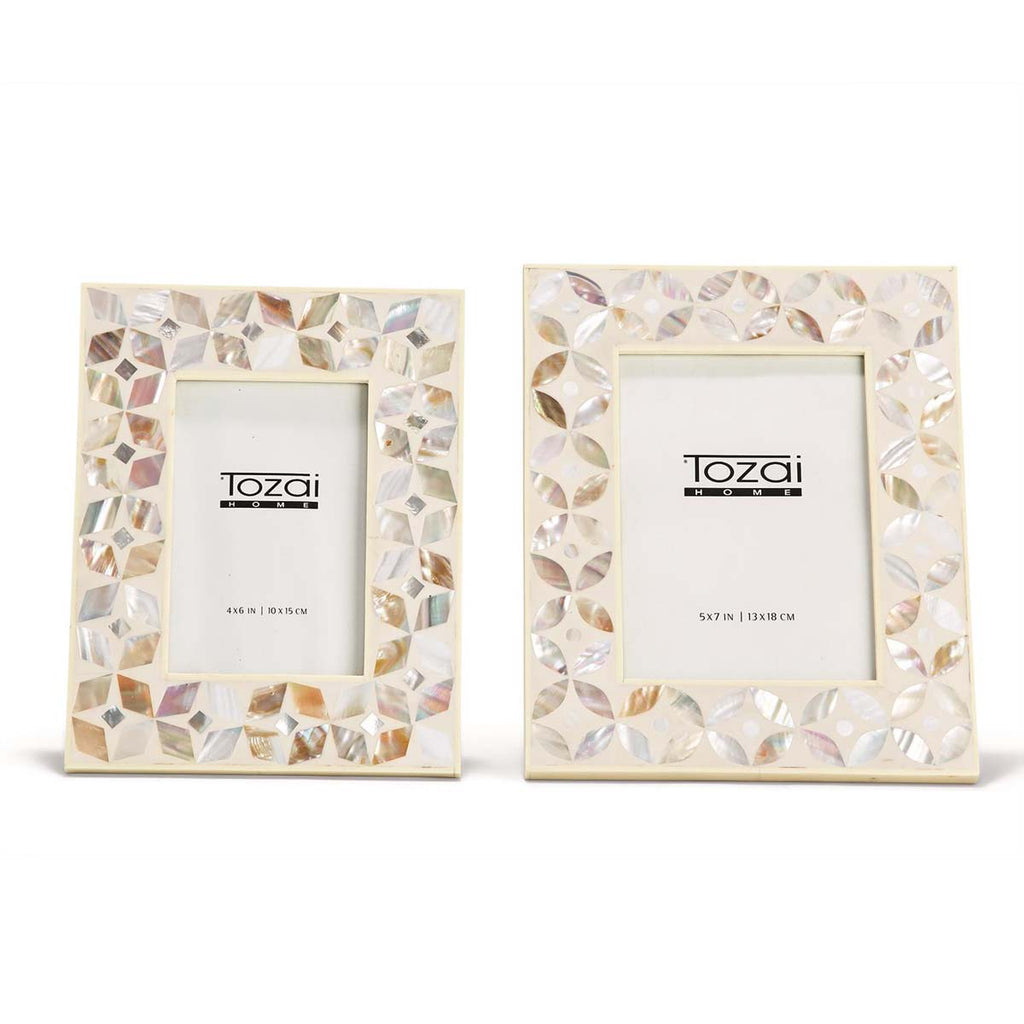 Two's Company Flower White Inlay Mother Of Pearl Lacquered Two Designs Photo Frames (includes 2 Sizes: 4 x 6 and 5 x 7)