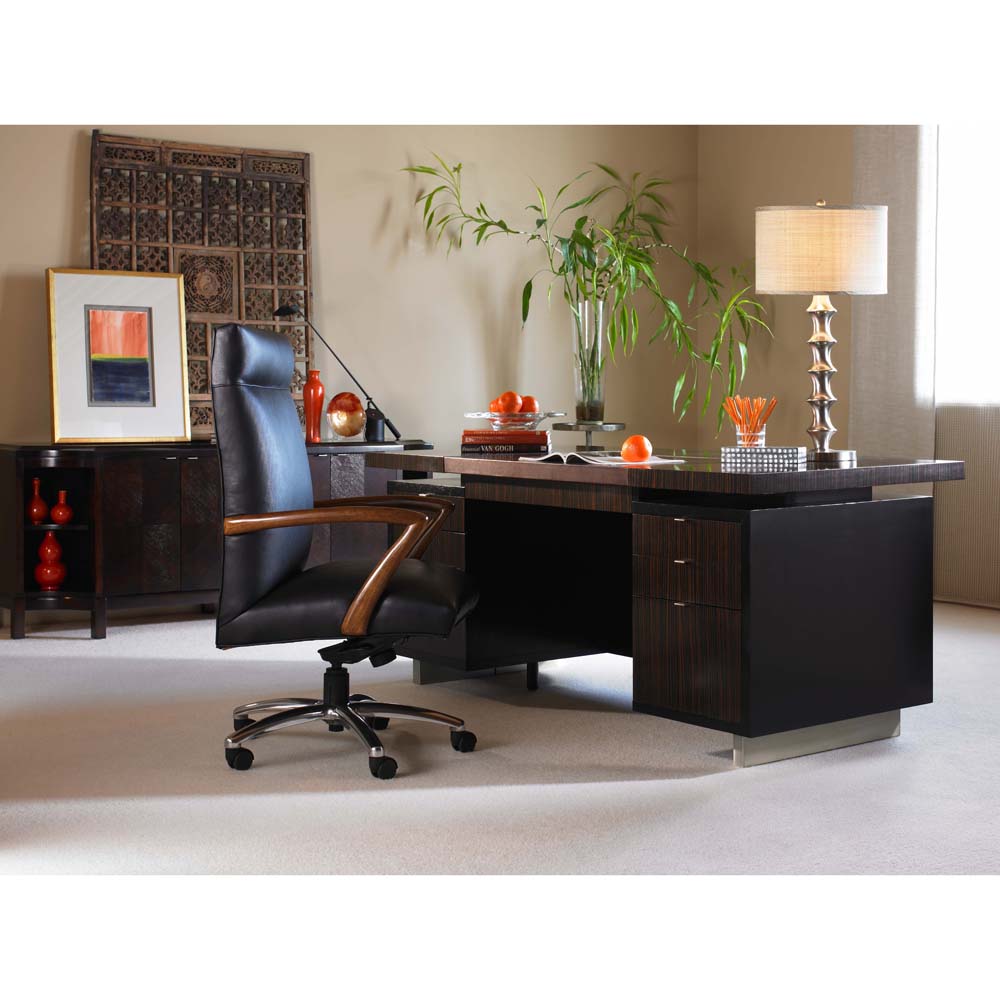 Ebony Desk - Black Leather Top