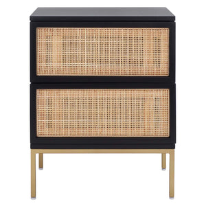 Safavieh Zadie 2 Drawer Rattan Nightstand - Black / Natural