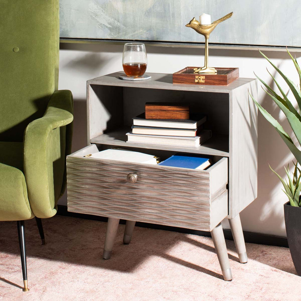 Safavieh Brandy 1 Drawer Textured Nightstand - Grey Walnut