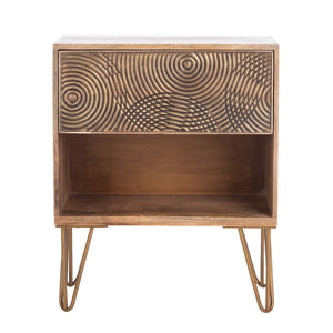 Solene 1 Drawer Textured Nightstand - Natural / Brass | Safavieh - NST5302A