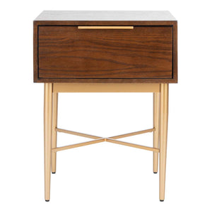 Safavieh Pierre One Drawer Nightstand - Walnut / Gold